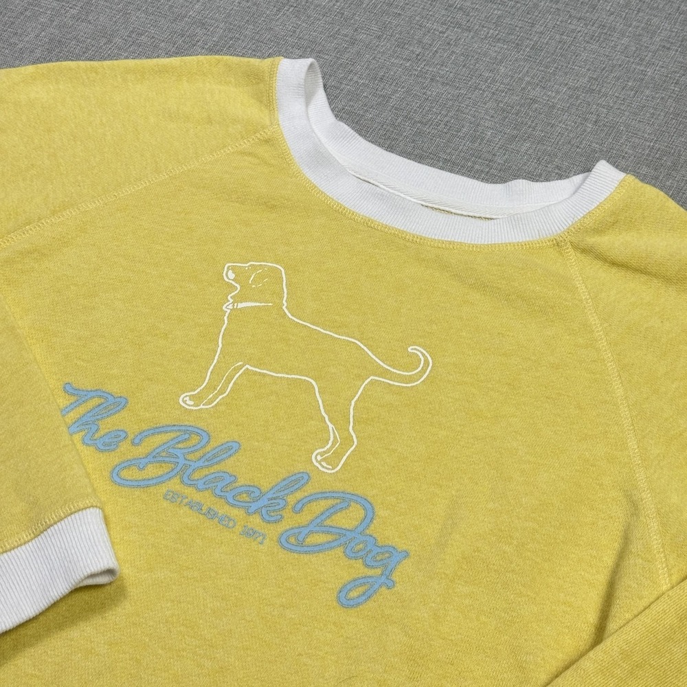 The Black Dog Pullover Sweatshirt Womens Large Yellow Terry Lightweight Logo